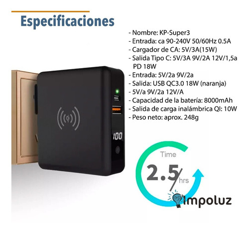Imagen 5 de 7 de Cargadores Portatiles Para Celulares Carga Rapida 10.000 Mah