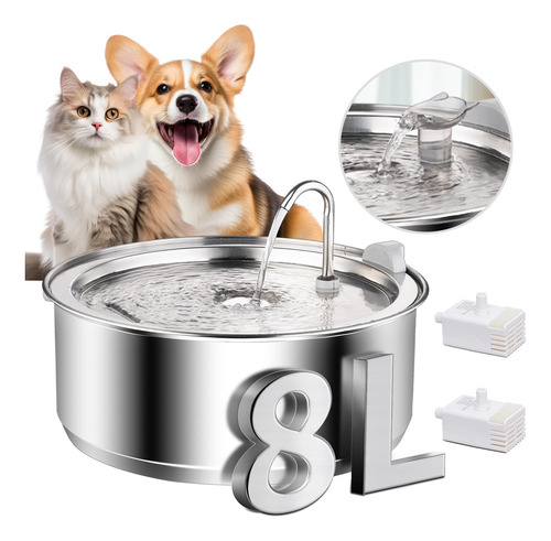 Fuente De Agua Para Perros Grandes 8 Litros Acero Inoxidable