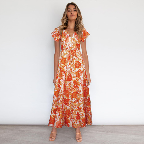 Vestido De Verano Con Cuello En V Para Mujer, Playa, Bohemio