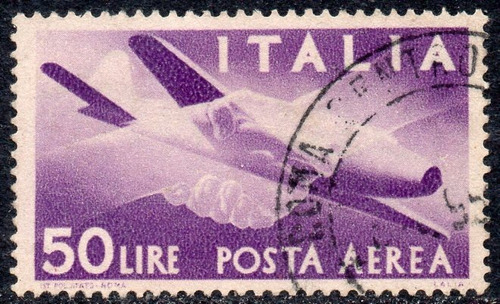 Italia Sello Aéreo Usado Avión X 50 Liras Años 1945-47 