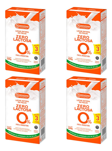 Leche En Polvo La Serenisima Zero Lactosa 0% 400gr Pack X 4