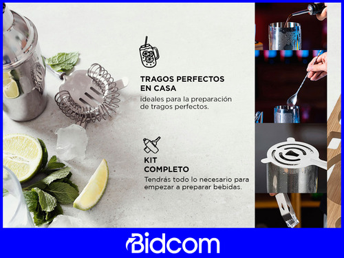 Set Barman Profesional Cocteleria Bebidas Acero Inoxidable