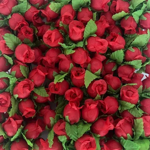 144 Mini Rosas Flores Rosinhas Artificiais Cetim Vermelha
