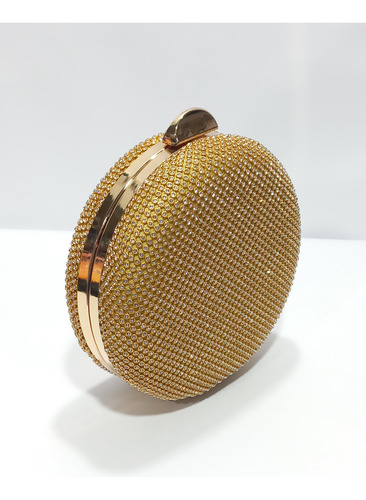 Bolsa De Festa Redonda Com Alça Tiracolo Dourado Strass Ouro Dourado