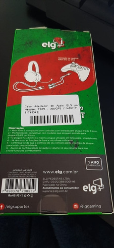 Adaptador De Áudio P3 Para Headset Elg Aavgp3 - Xbox One Ps4
