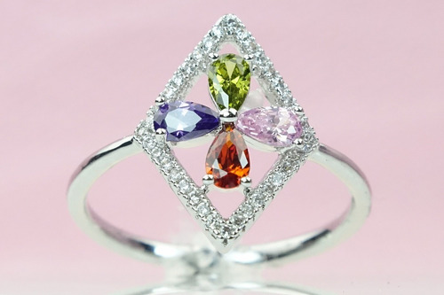 Imagen 4 de 9 de Anillo Plata Ley .925 Rombo Flor Regalo Elegante Mujer Mama