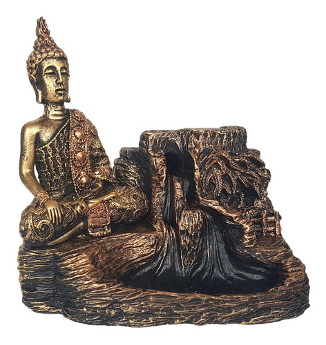 Incensário Cascata Buda Hindu Meditando 15 Resina + Incenso