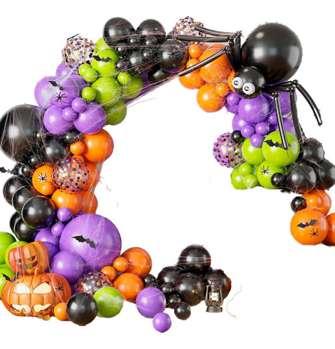 Kit Globos Halloween Araña Morado Negro Naranja