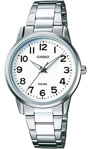 Reloj Casio Mujer Malla Acero Inoxidable Fondo Blanco Febo