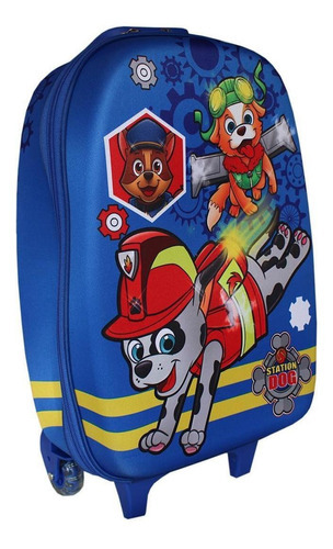 Mochila Escolar Rodinhas Dog Station Lancheira Estojo Azul