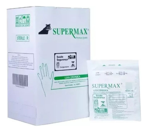 Luva Cirúrgica Estéril Cx C/ 50 Pares - Supermax Cor Branco Tamanho 6.5