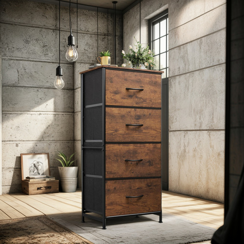 Cómoda Cajonera Moderno De Estilo Sencillo Con Cuatro Cajone Marrón