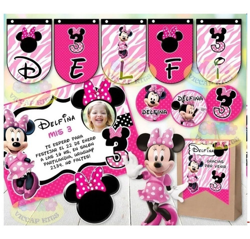 Kit Imprimible Minnie Rosa Orejas C/ Candy Bar 100% Editable