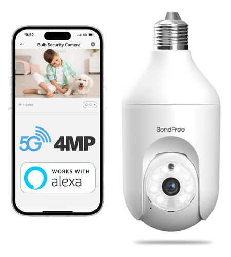 Bondfree Camara De Seguridad Con Bombilla De 4mp 5g Y 2.4ghz