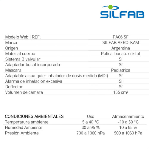 Imagen 5 de 6 de Aerocámara Con Mascara Pediátrica Silfab Pa06