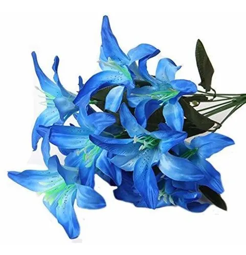 Flores Artificiales Lilium Seda Azul 1 Ramo De 10 Flores