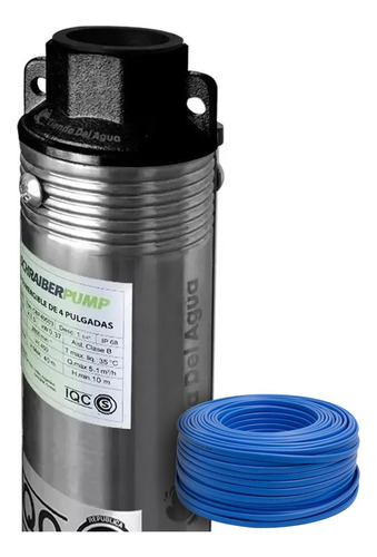 Bomba Sumergible Pozo 4 PuLG 1 Hp 55 Mt  6500 L/h + 20 Cable