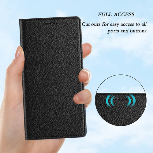 Funda Tipo Cartera De La Serie Sharp Con Tarjetero Con Bloqueo Rfid, Funda De Piel Con Tapa Para Teléfono, Negra