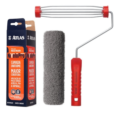 Rolo P/ Massa Corrida Nivelopro + Suporte Gaiola 23cm Atlas
