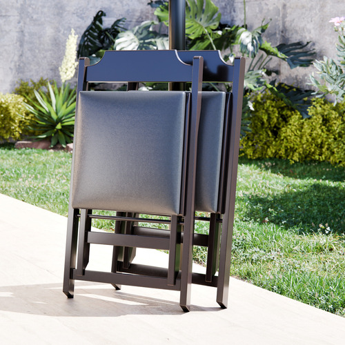 Kit Mesa Dobrável 70x70 Portátil Quadrada Em Madeira Com 4 Cadeiras Estofadas Para Bar Jardim E Sorveteria Cor Preto