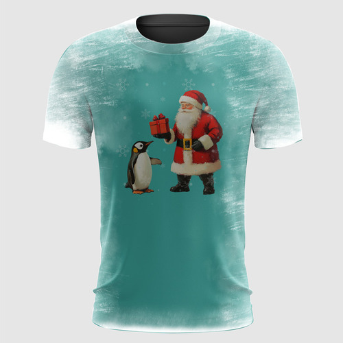 Camiseta Papai Noel Com Pinguim Polo Norte #