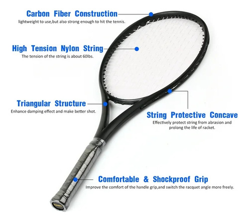 Raqueta Tenis De 27pulgadas Adultos Fibra De Carbono Estuche