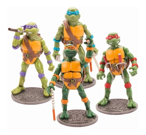 Kit 4 Tartarugas Ninjas Com Base Playmates - Neca (bootleg)