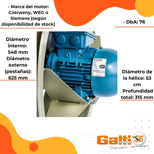 Extractor De Aire Axial Industrial 55 Cm Para Conducto Gatti