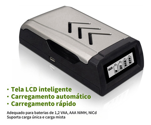 Carregador E Pilhas Recarregável Aa De 1,2v Carga Rápido Lcd
