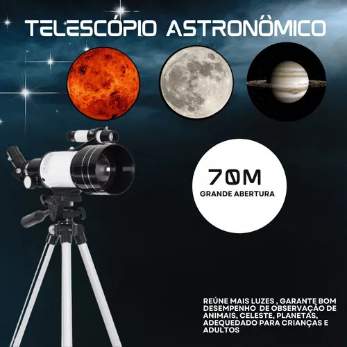 Telescópio Astronômico 70mm Com Tripé F300 70m F30070 Ultra