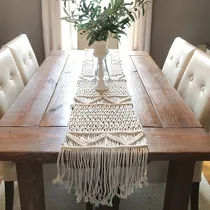 Comprar Camino De Mesa De Macramé Con Borlas, Tejido Bohemio