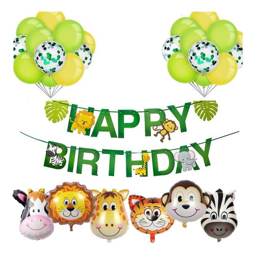 Set Globos Animales De La Selva Decoracion Fiesta 37 Pzs