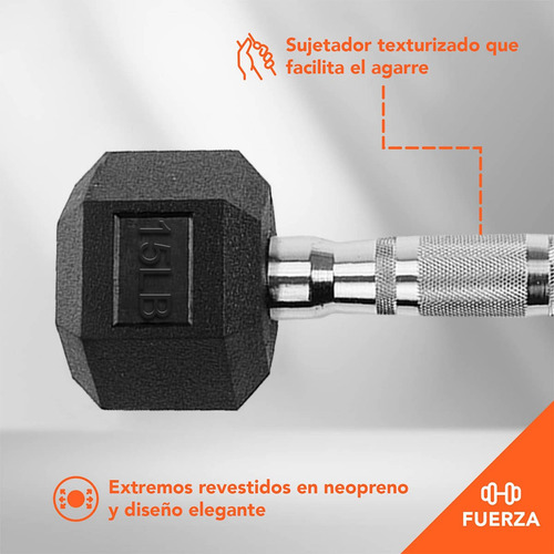 Mancuerna Pesa Gimnasio Hexagonal Caucho De 15 Lb 2 Pzc 13kg Color Negro