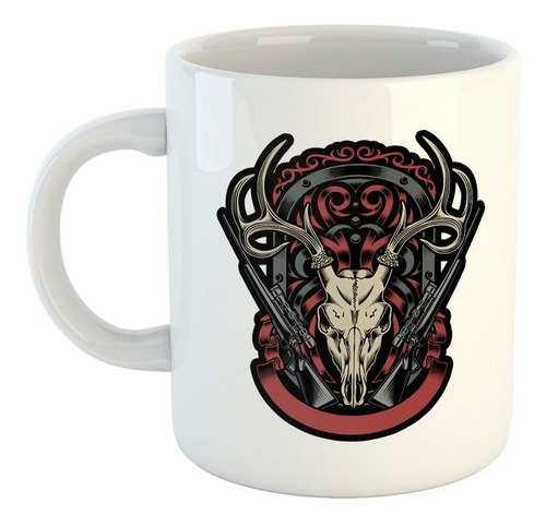 Taza De Ceramica Venado Cuernos Armas Guns Animal