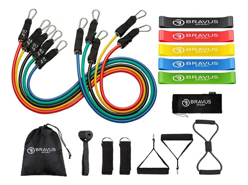 Kit Elástico Tubing Pro 12 Peças + 5 Mini Bands 100% Látex