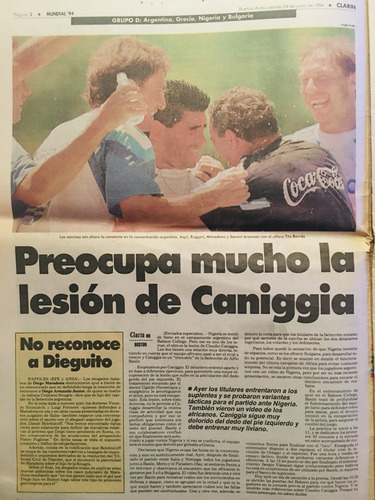 Suplemento Clarín Mundial 94 24-6-1994 Baggio (Usado)