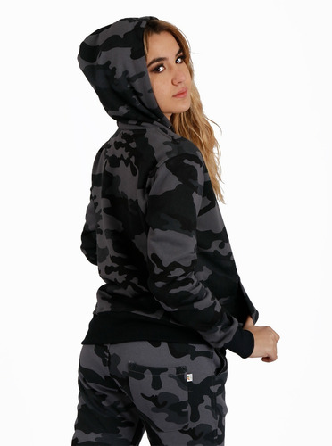 Imagen 2 de 10 de Buzo Friza Dama Canguro Hoodie Camuflado Aesthetic A24