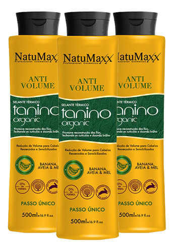 Kit 3 Escova Tanino Organic Passo Único Natumaxx 500ml