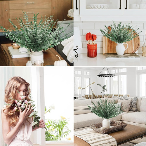 24 Piezas Tallos De Eucalipto Decoración Hojas Artificiales