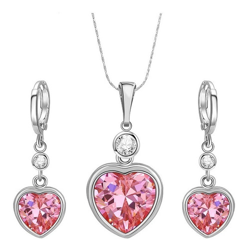 Joyeria Mujer Dama Juego Set Cristal Austriaco Corazones