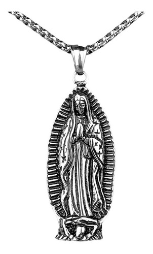 Collar Dije Virgen De Guadalupe Plateado Acero Inoxidable Pr