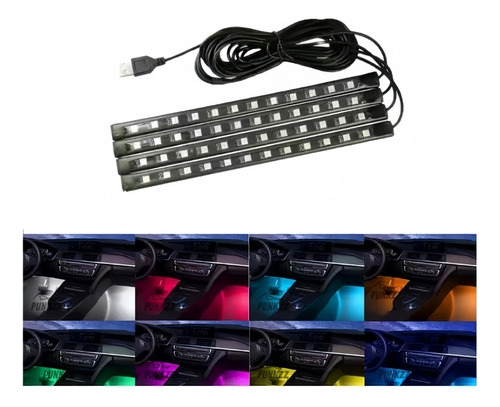 Tiras 48 Led Rgb Interior Control Luz Para Auto Usb