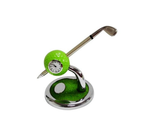 Pluma De Bola De Golf Escritorio Verde Mini Stand Con Reloj 