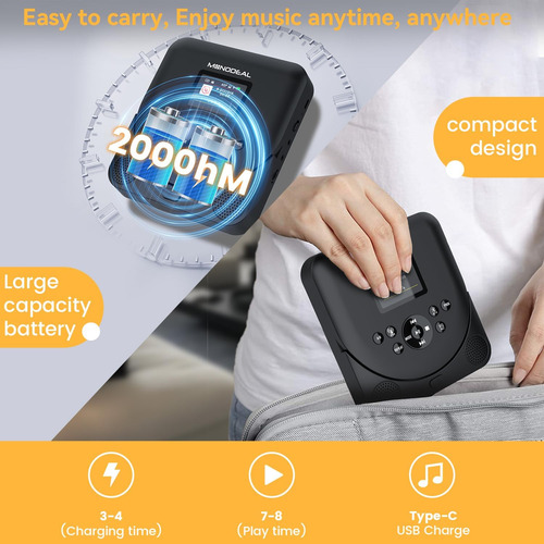 Reproductor De Cd Portátil Con Bluetooth Y Transmisor Fm
