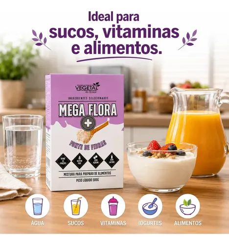 Mega Flora Flora Pura 500g Suplemento Natural Quinoa E Açaí