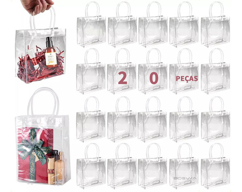 20 Sacolas De Presente Com Alça Transparente Fiestas 26x31x8