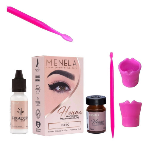 Kit Henna Sobrancelha Menela Com Palito Dosador Dappen Rosa Cor Preto