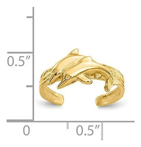 Anillo Dedo Del Pie Dos Delfines Oro Amarillo 14k