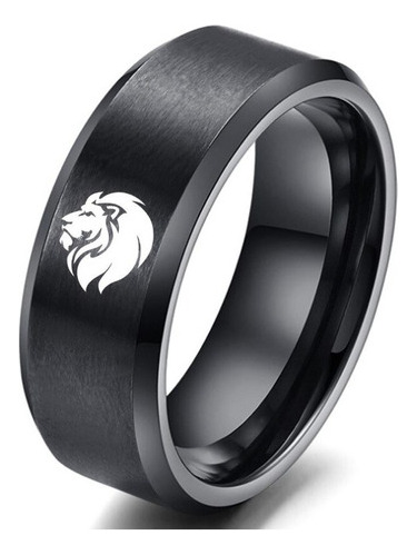 Anillo De Titanio Negro Con Un León Masculino Para Hombre Y