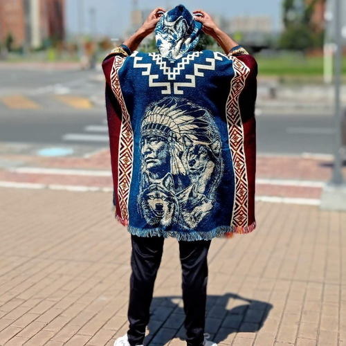 Imagen 5 de 10 de Maxiruana Poncho Hombre Lana Alpaca Urbana Ligera Con Capota